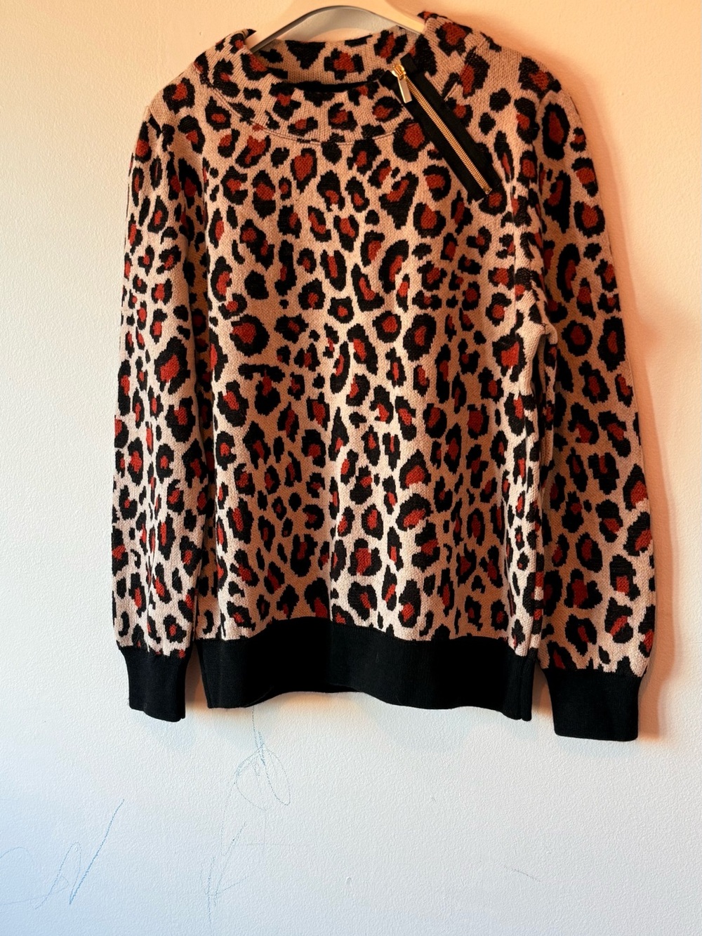 Leopard Print Cowl Sweater in Tan, Black & Rust